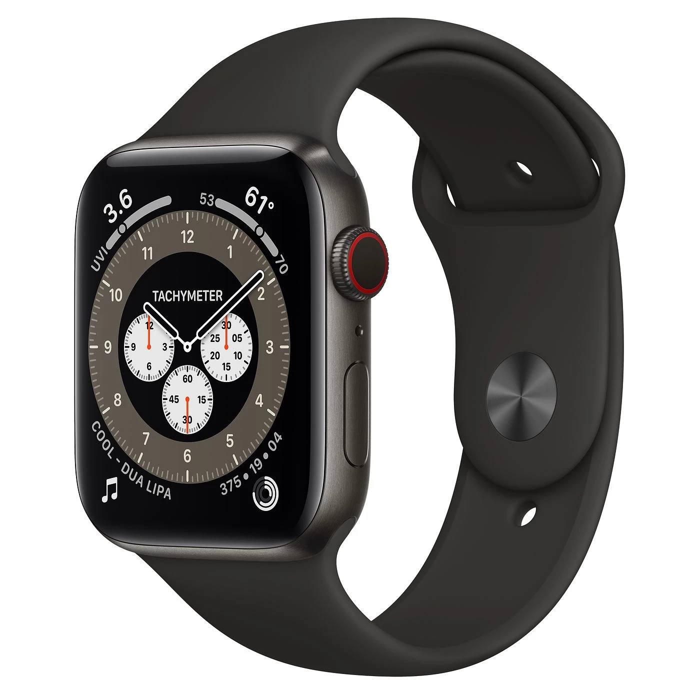 Apple Watch Edition Series 6 GPS + Cellular 44mm Space Black Titanium Case with M / L Dark Gray Sport Band (M0H13, M0GH3) + Black Sport Band Regular (MTPL2)